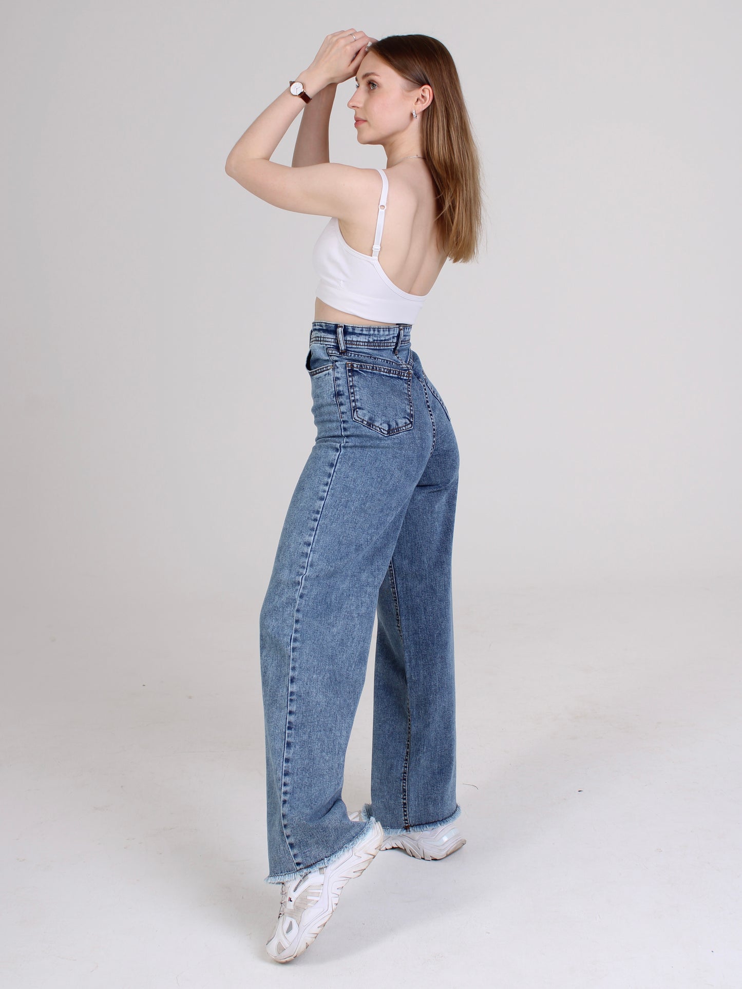 Dark Blue Cropped Masha Wide Leg Jeans