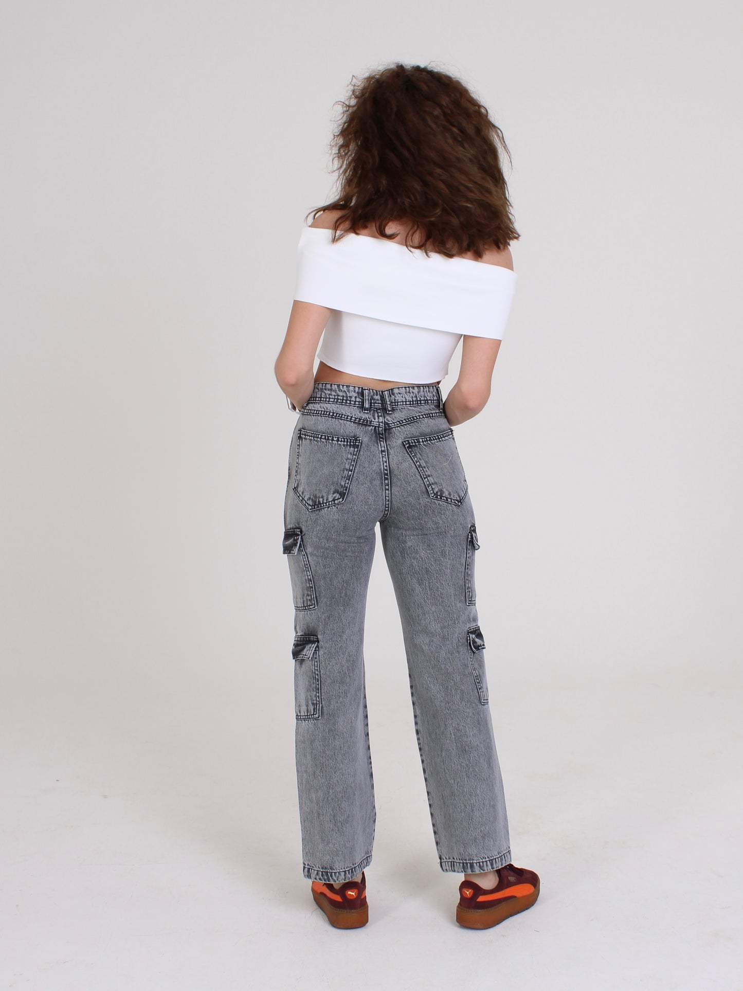 Grey Katya Cargo Straight Leg Jeans