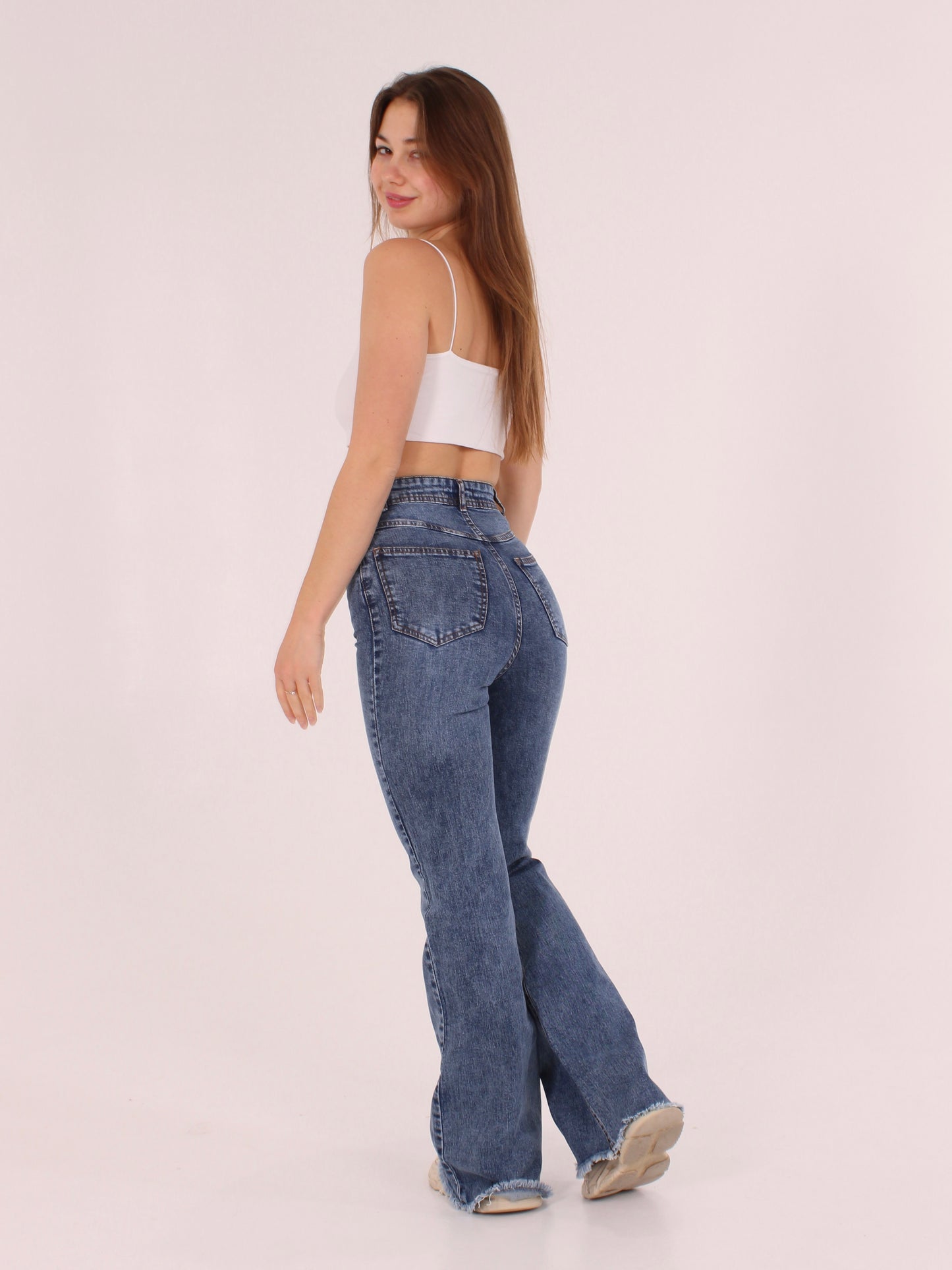 Cropped Mid Blue Viki Flared 70's