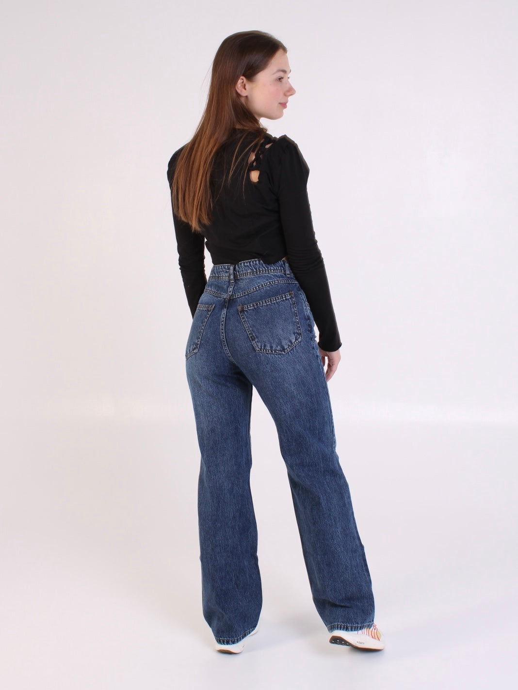 Dark Blue Ripped Anna Straight Leg Full Length Jeans