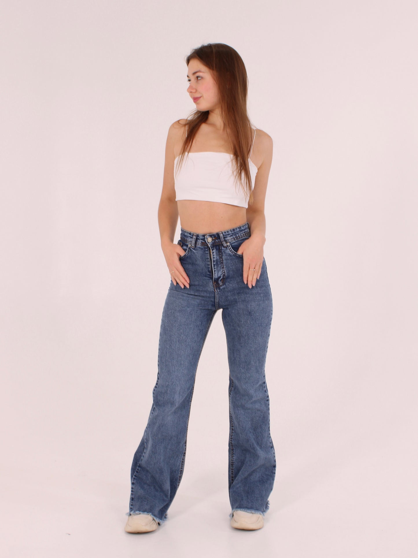 Cropped Mid Blue Viki Flared 70's