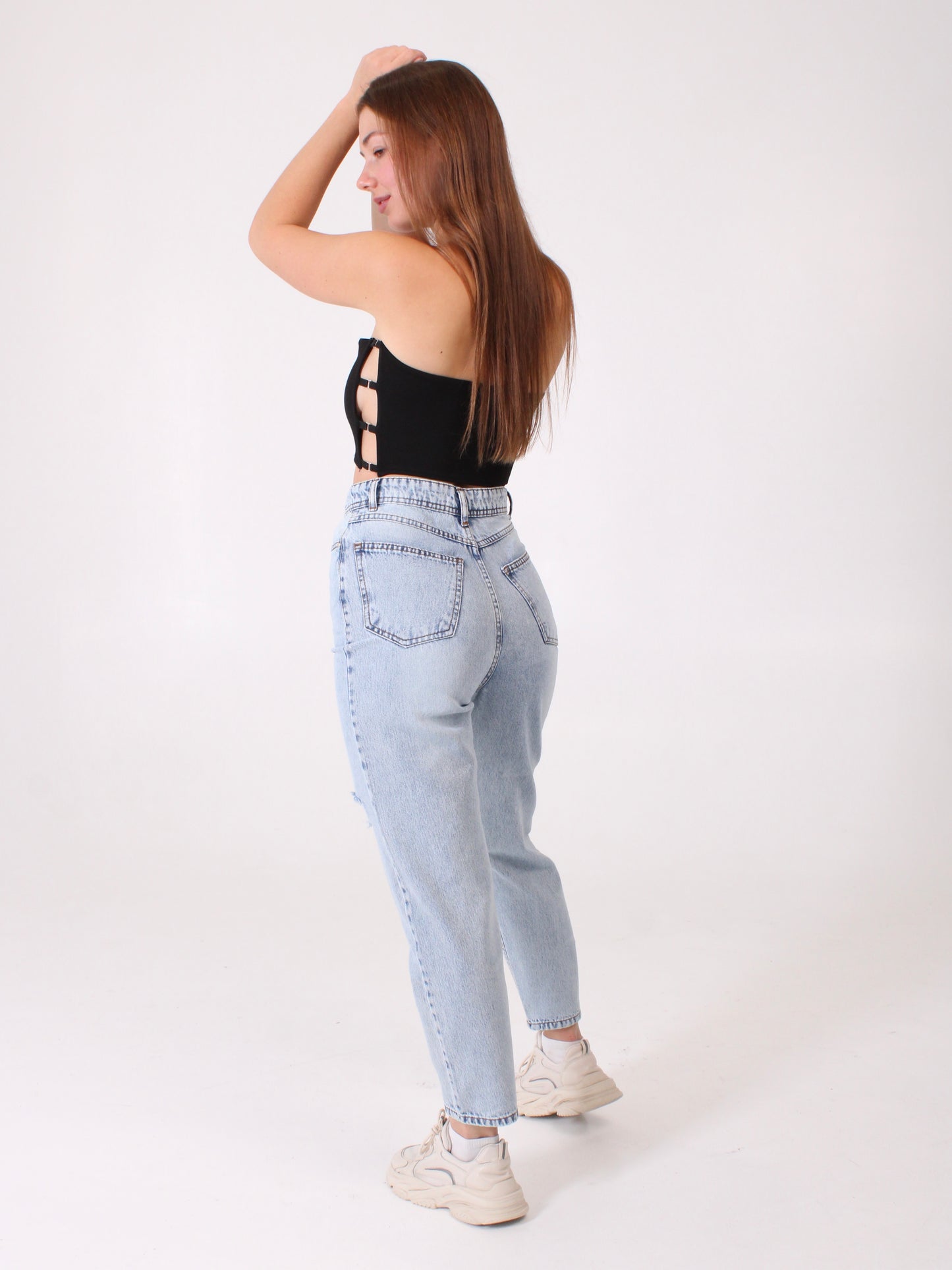 Ocean Blue Ripped Polina Mom Jeans