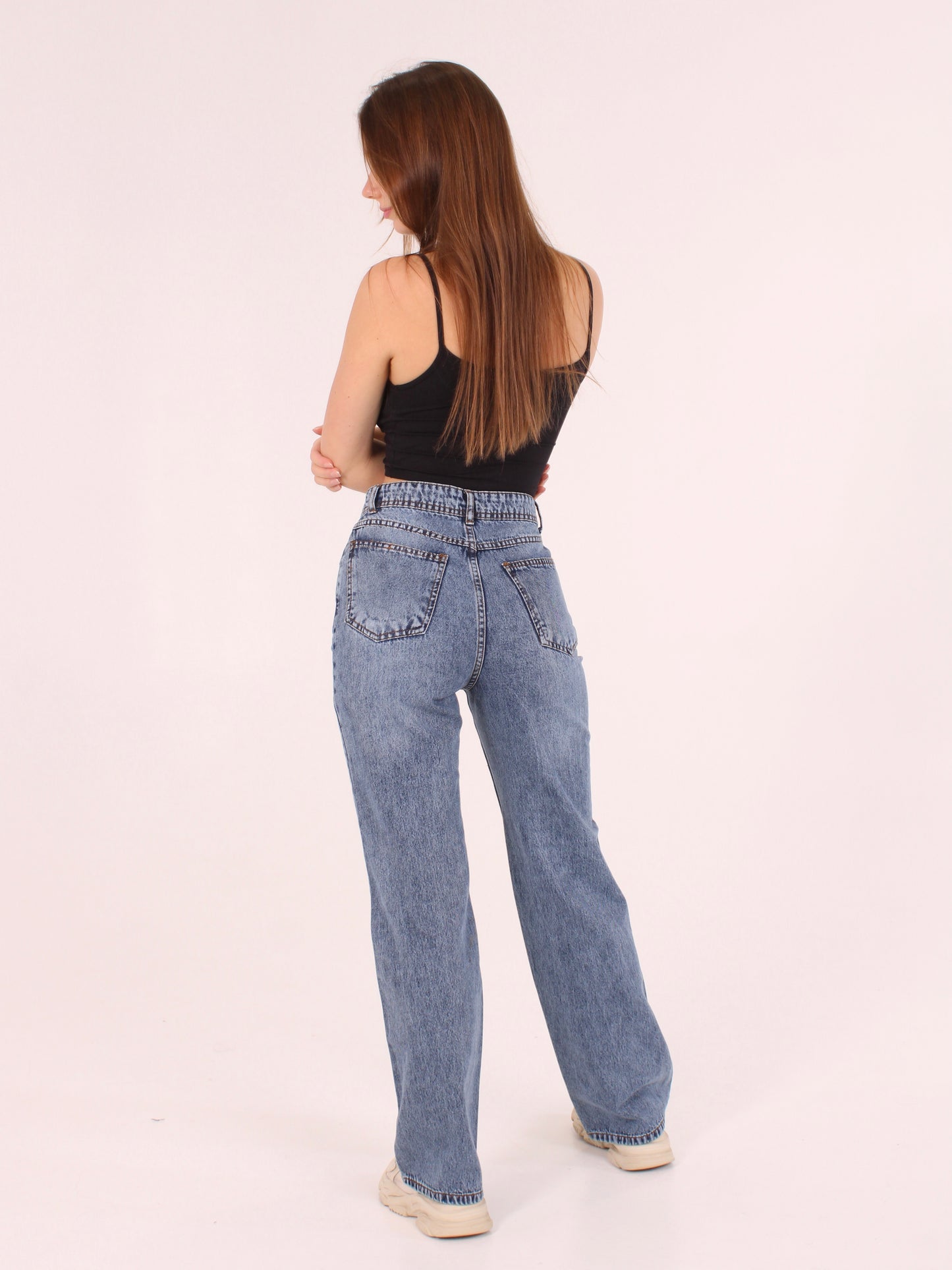 Mid Blue Anna Straight Leg Full Length Jeans