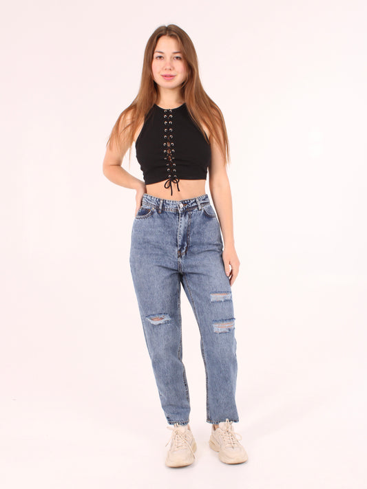 Blue Ripped Polina Mom Jeans
