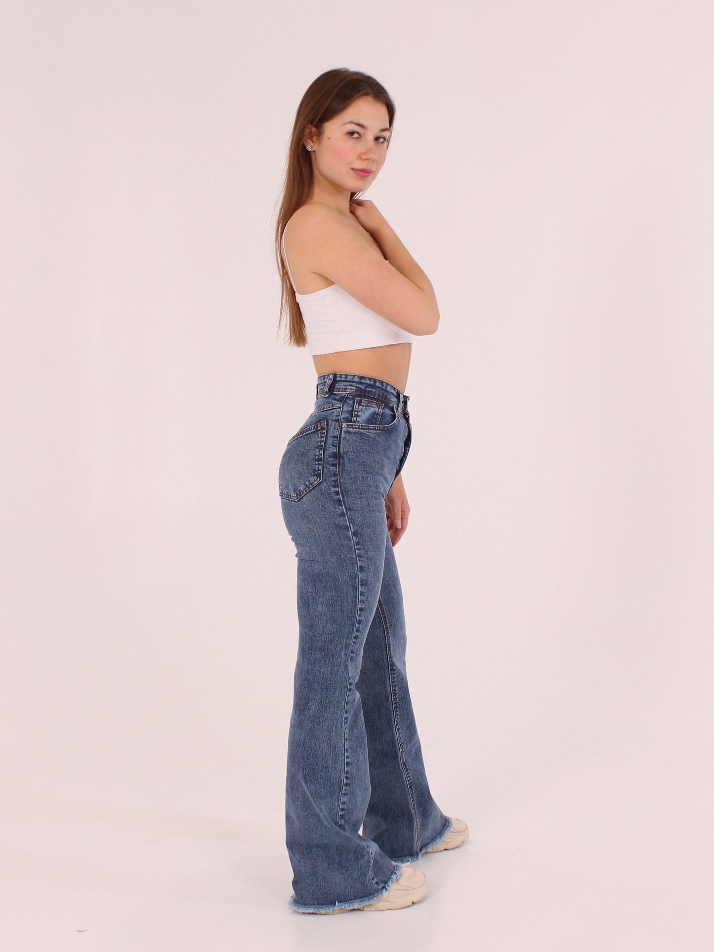 Cropped Mid Blue Viki Flared 70's