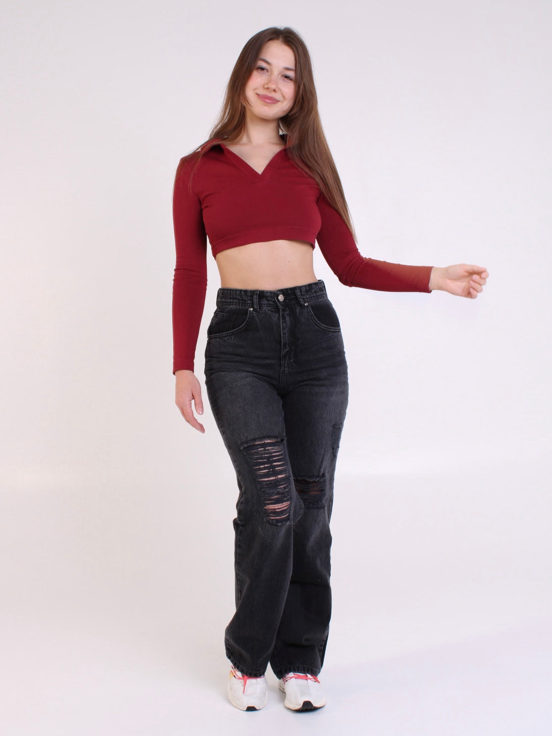 Washed Black Ripped Anna Straight Leg Full Length Jeans