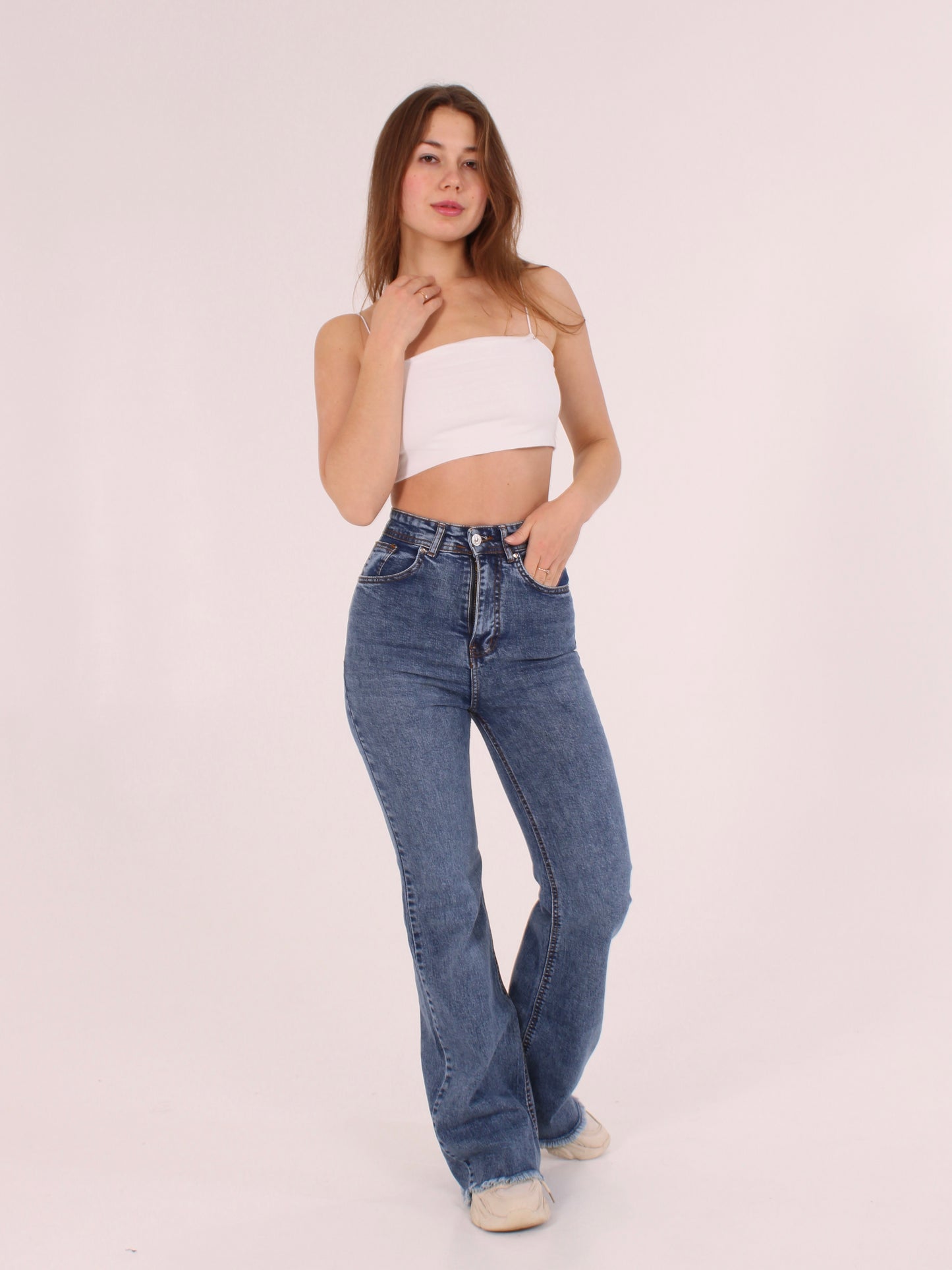 Cropped Mid Blue Viki Flared 70's