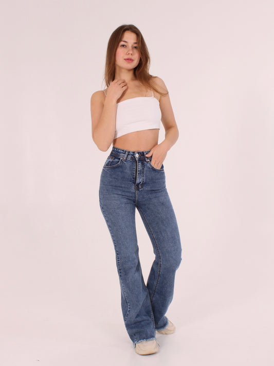 Cropped Mid Blue Viki Flared 70's