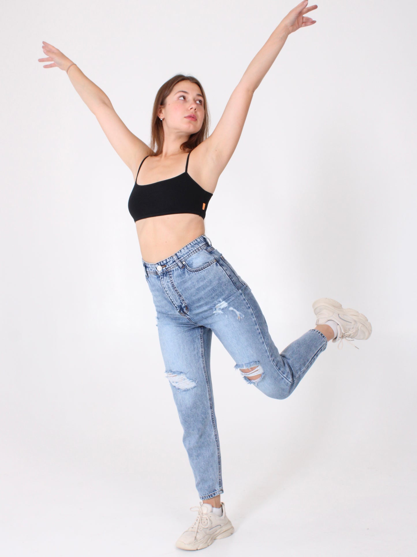 Mid Blue Ripped Polina Mom Jeans